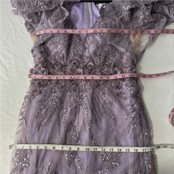NEW $798 Mac Duggal [ 8 ] Flutter Embellished Lace Gown Vintage Liliac‎ Purple - Picture 3 of 16